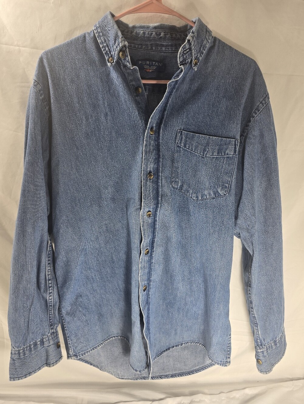 Vintage Puritan Denim Button Up Shirt Mens Blue Long Sleeve Casual Workwear